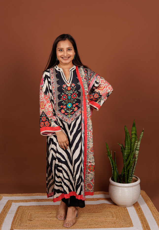 Black Zebra Dupatta Suit Set