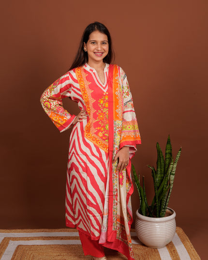 Pink Zebra Dupatta Suit Set