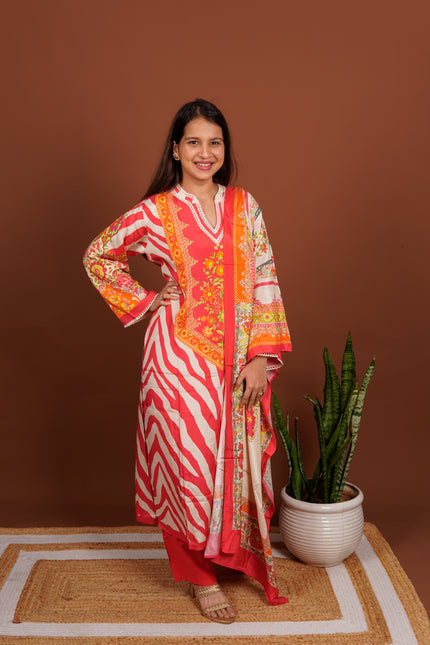 Pink Zebra Dupatta Suit Set