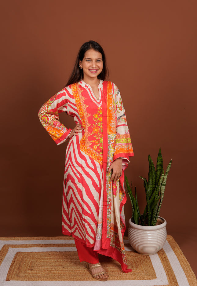 Pink Zebra Dupatta Suit Set