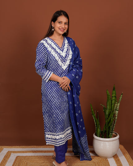 Blue Lehriya Charm 3 Piece Suit