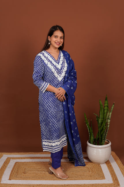 Blue Lehriya Charm 3 Piece Suit