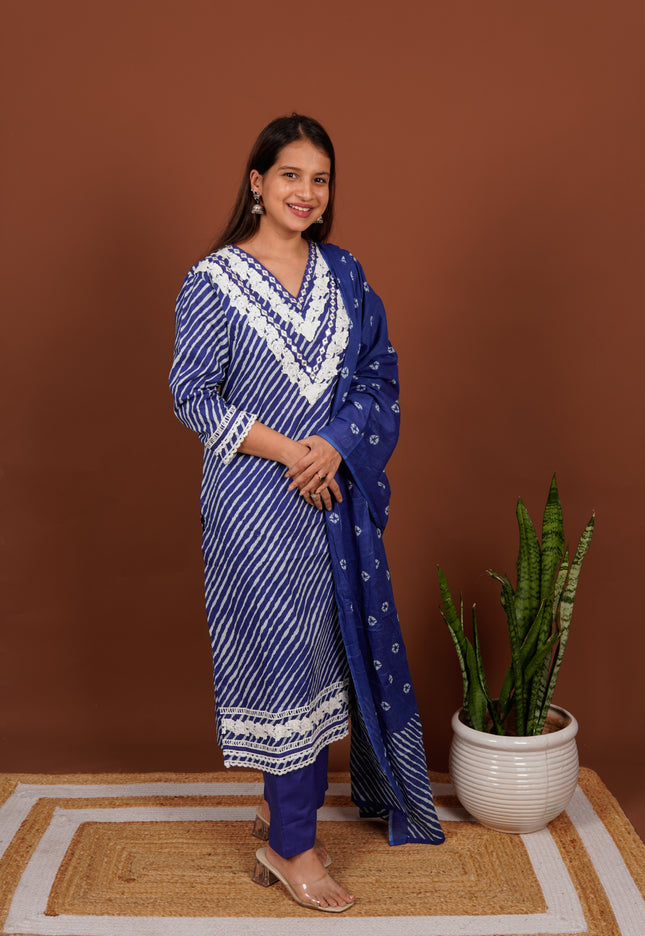 Blue Lehriya Charm 3 Piece Suit