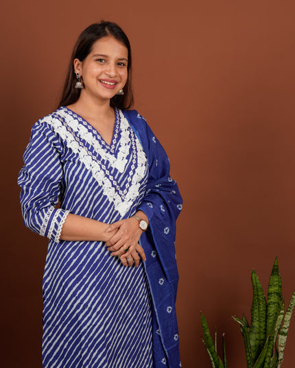 Blue Lehriya Charm 3 Piece Suit