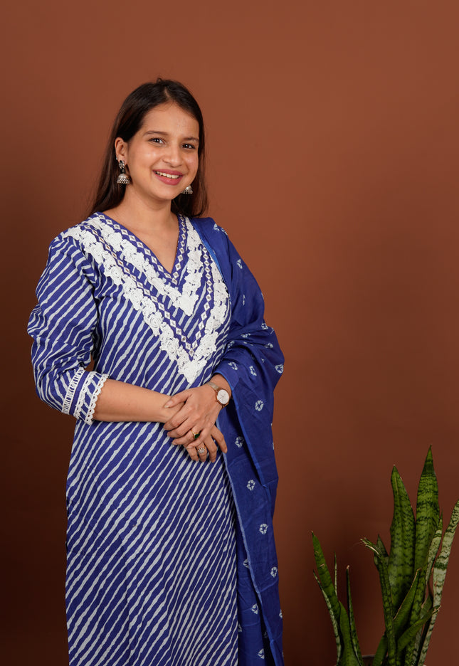 Blue Lehriya Charm 3 Piece Suit