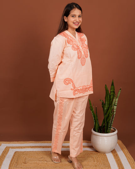 Apricot Embroidered Co-ord Set