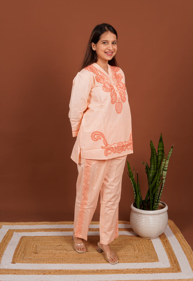 Apricot Embroidered Co-ord Set