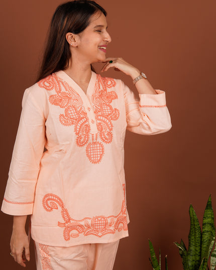 Apricot Embroidered Co-ord Set