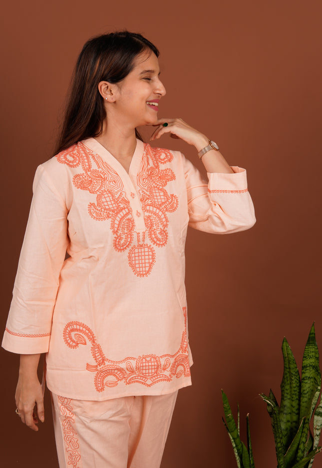 Apricot Embroidered Co-ord Set