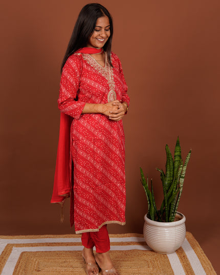 Zari Bandhani 3 Piece Suit