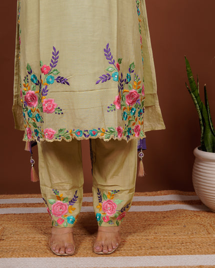 Pista Embroidered Parsi Dupatta Suit Set