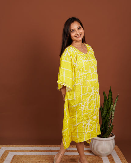 Yellow Schiffli Kaftan