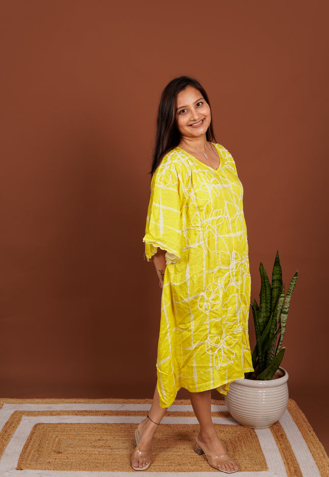 Yellow Schiffli Kaftan