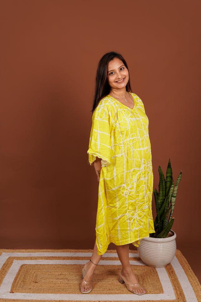 Yellow Schiffli Kaftan