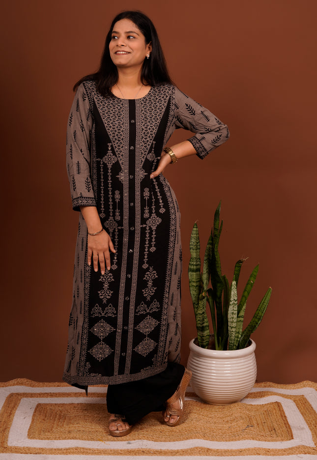 Charcoal Taupe Kurta Pant Set