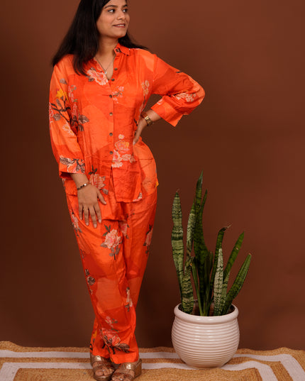 Orange Floral Co-ord Set with Buster