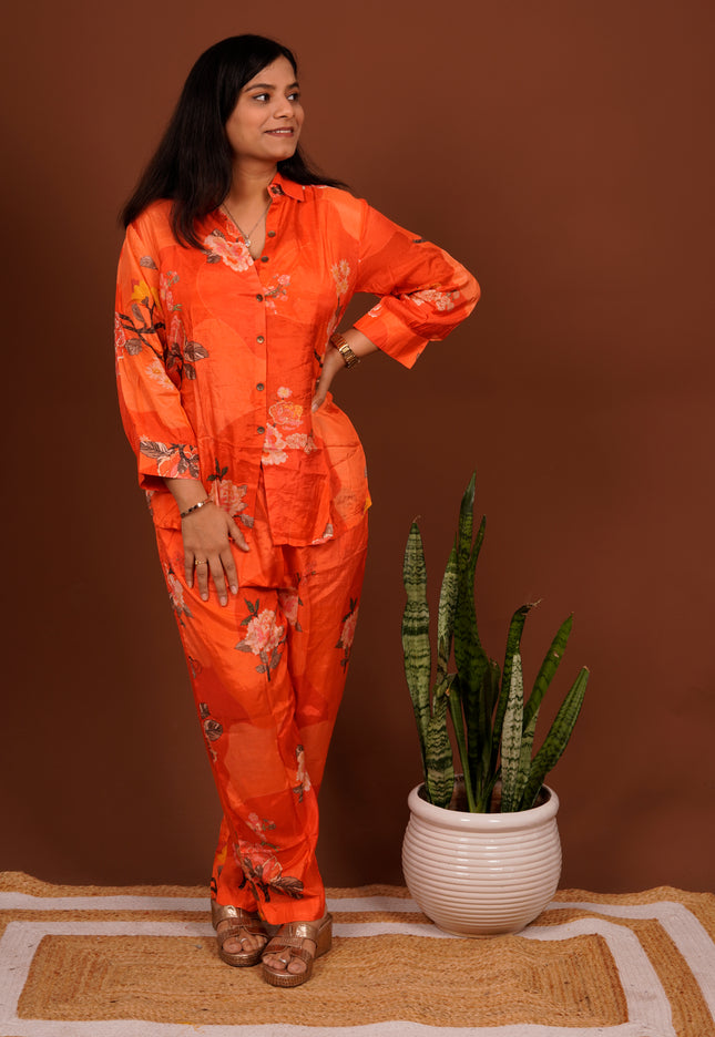 Orange Floral Co-ord Set with Buster