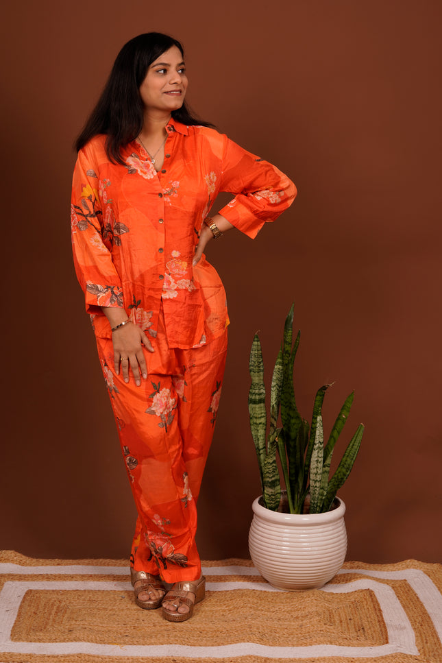 Orange Floral Co-ord Set with Buster