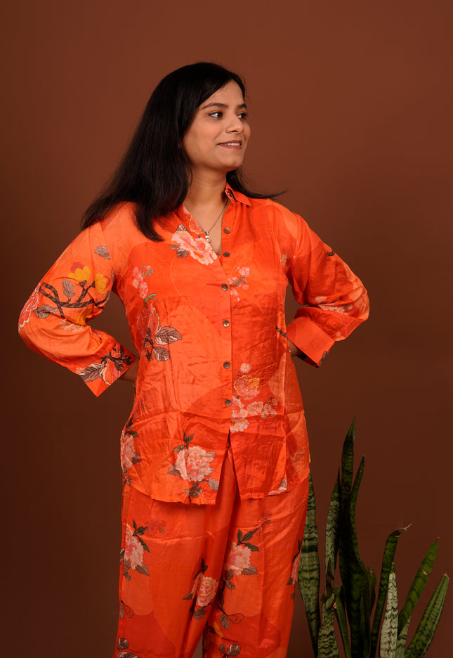 Orange Floral Co-ord Set with Buster