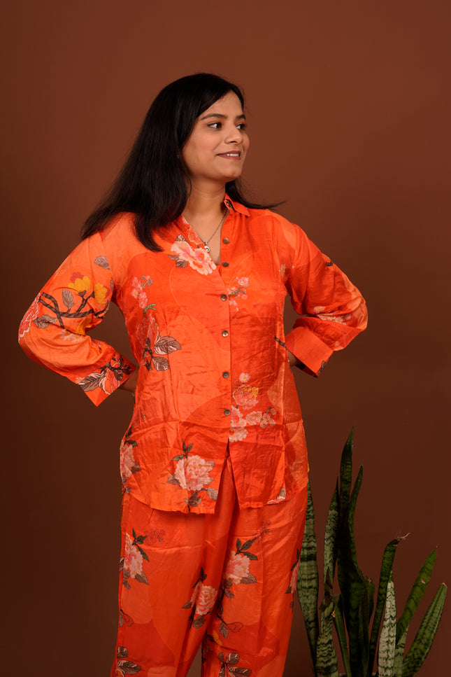 Orange Floral Co-ord Set with Buster