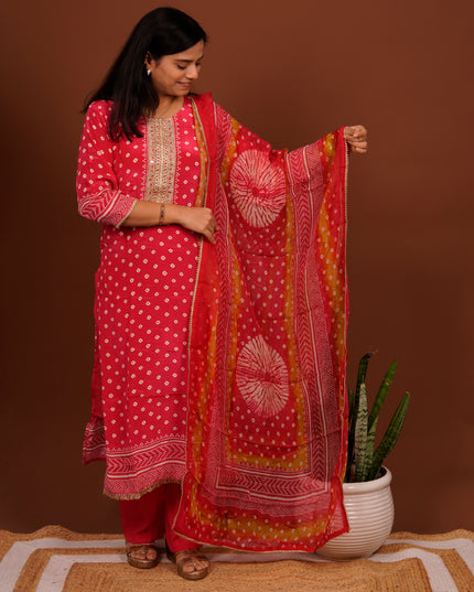 Pink Bandhej Suit Set