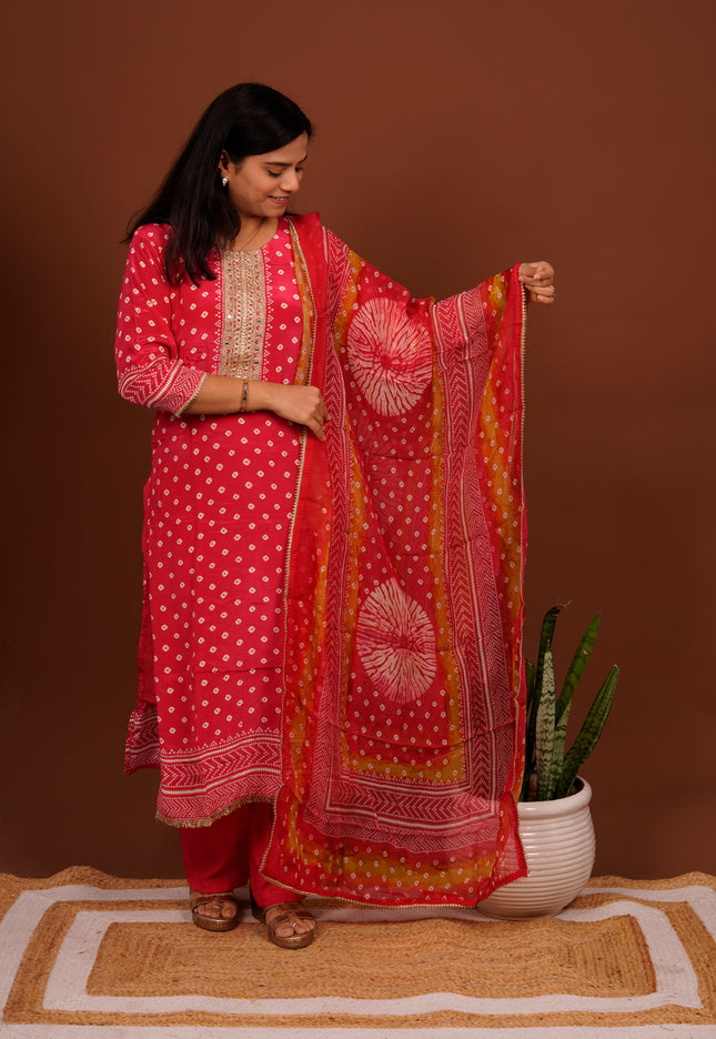 Pink Bandhej Suit Set