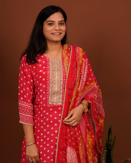 Pink Bandhej Suit Set