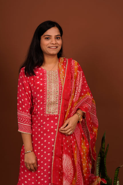 Pink Bandhej Suit Set