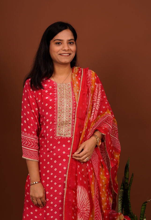 Pink Bandhej Suit Set