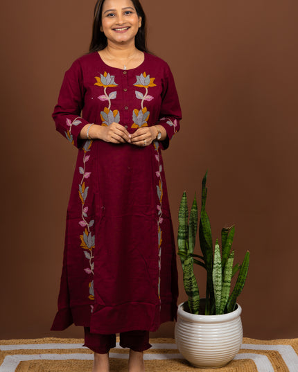 Maroon Khadi Kurta Set