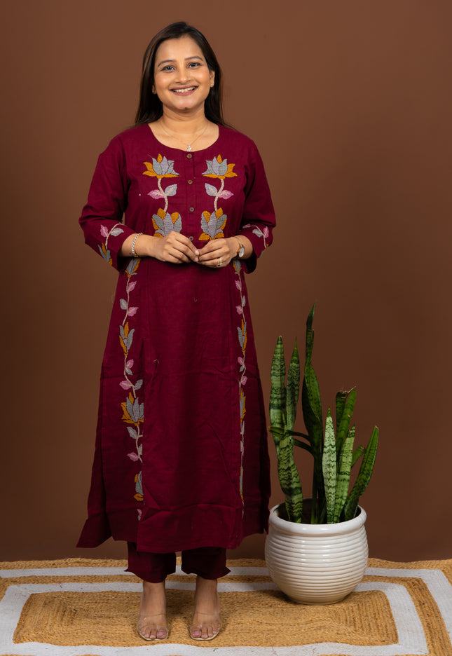 Maroon Khadi Kurta Set