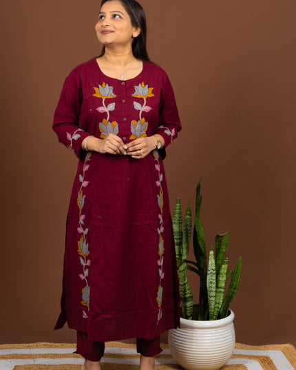 Maroon Khadi Kurta Set