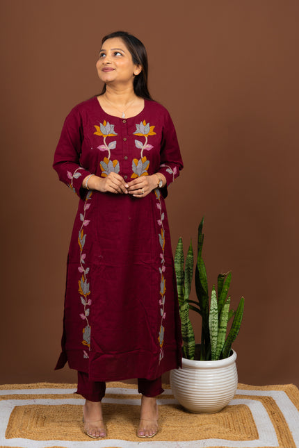 Maroon Khadi Kurta Set