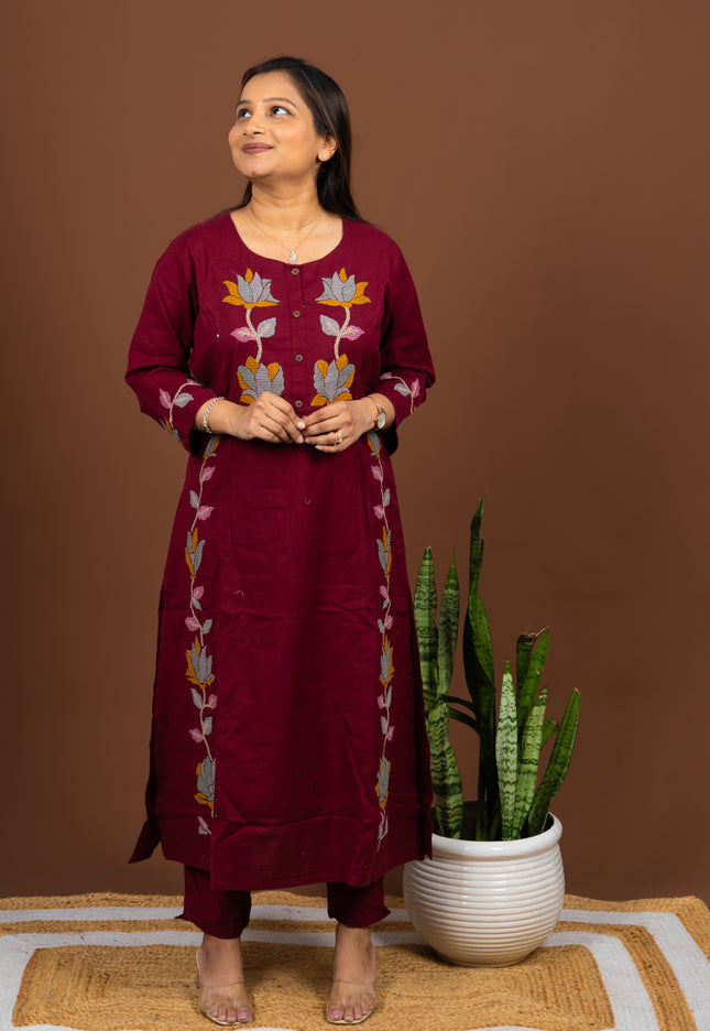 Maroon Khadi Kurta Set