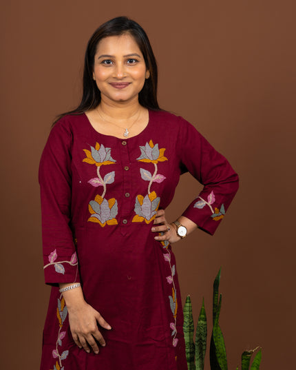 Maroon Khadi Kurta Set