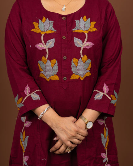 Maroon Khadi Kurta Set