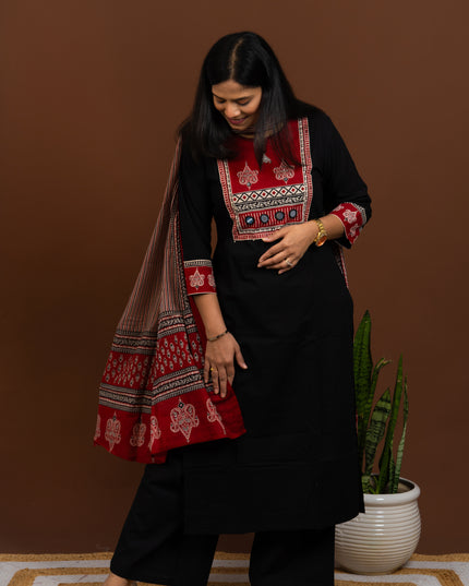 Black & Red Ajrak Suit Set