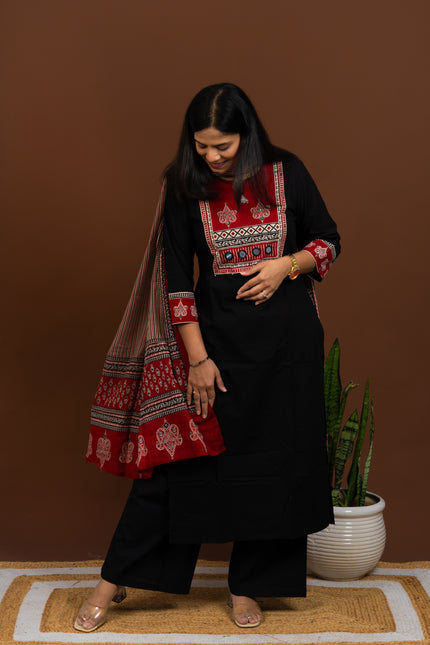 Black & Red Ajrak Suit Set