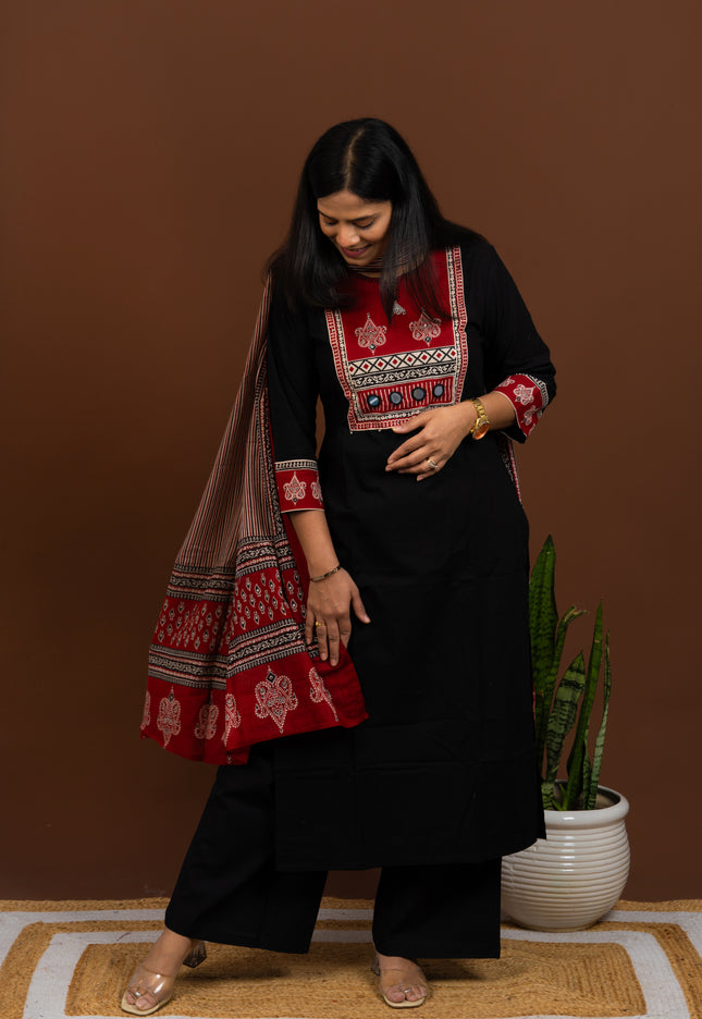 Black & Red Ajrak Suit Set