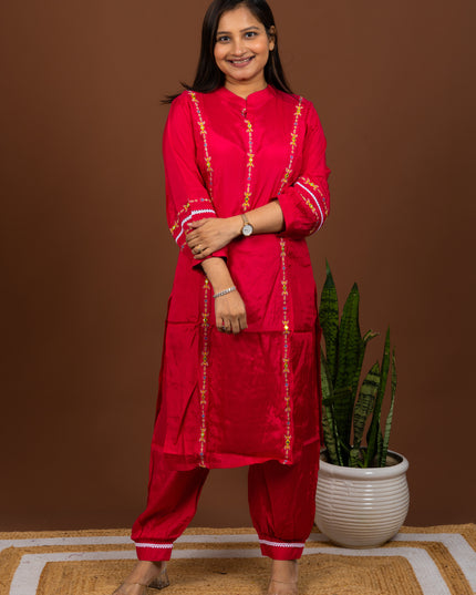 Fuchsia Afghani Kurta Pant Set