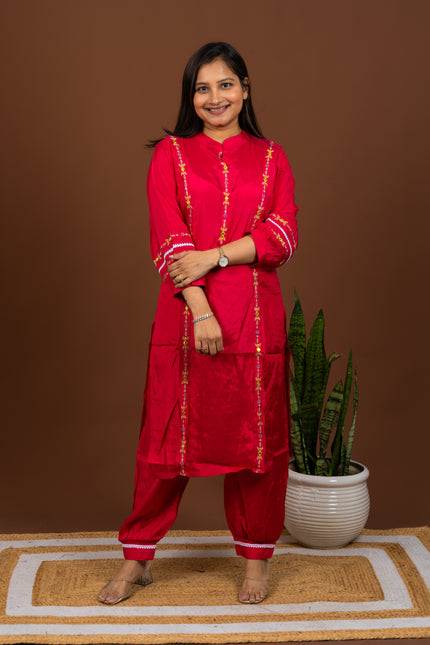 Fuchsia Afghani Kurta Pant Set