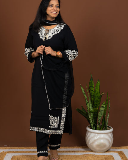 Black Rustic Embroidered Suit Set