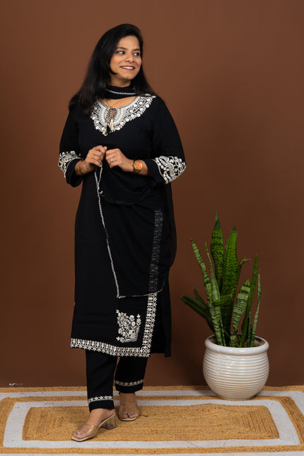 Black Rustic Embroidered Suit Set