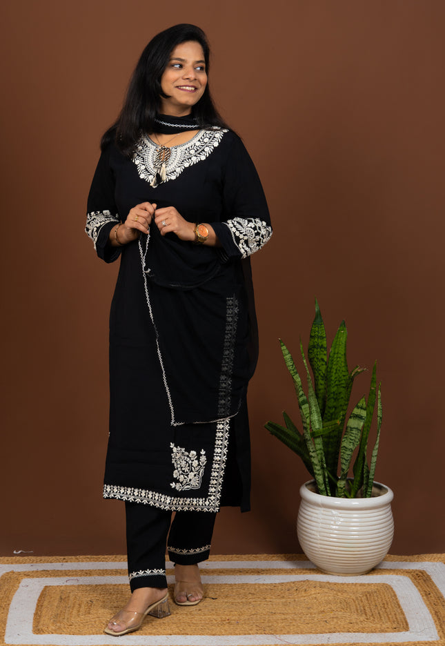 Black Rustic Embroidered Suit Set