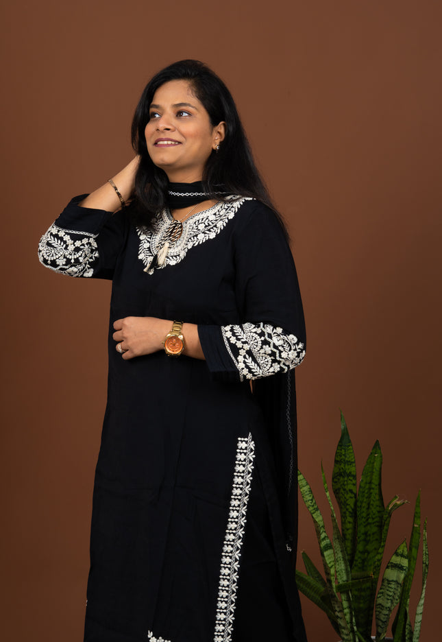 Black Rustic Embroidered Suit Set