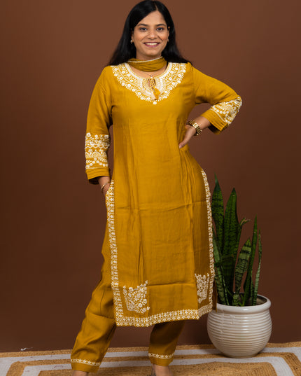 Yellow Rustic Embroidered Suit Set