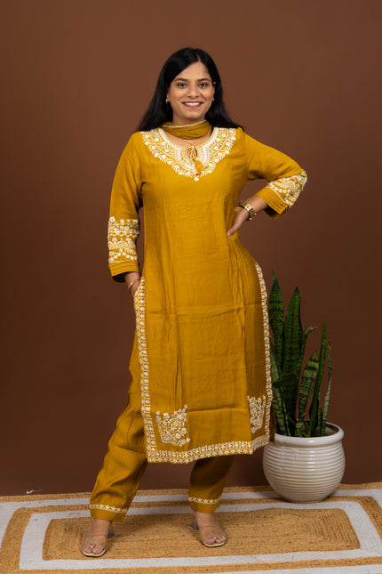 Yellow Rustic Embroidered Suit Set