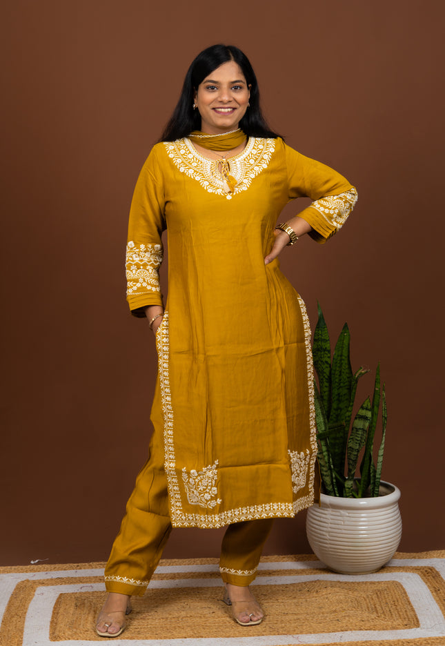 Yellow Rustic Embroidered Suit Set