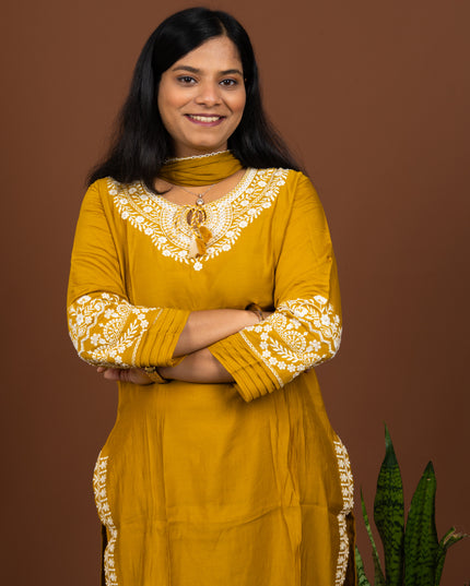 Yellow Rustic Embroidered Suit Set