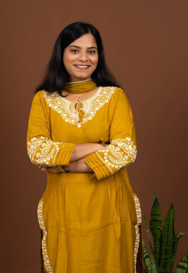 Yellow Rustic Embroidered Suit Set